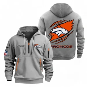 Denver Broncos NFL Hoodie Half Zipper NFL70011025900, Gift For Fan Denver Broncos - Gray