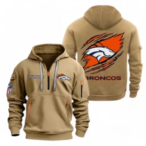 Denver Broncos NFL Hoodie Half Zipper NFL70011025900, Gift For Fan Denver Broncos - Khaki