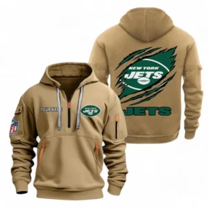 New York Jets NFL Hoodie Half Zipper NFL70011025904, Gift For Fan New York Jets - Khaki
