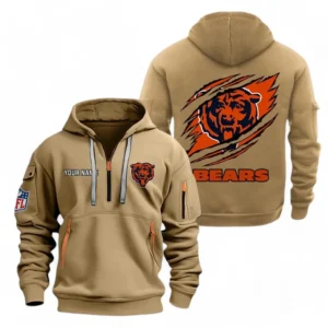 Chicago Bears NFL Hoodie Half Zipper NFL70011025908, Gift For Fan Chicago Bears - Khaki