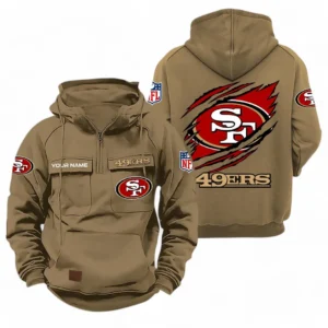 San Francisco 49ers NFL Tactical Quarter Zip Hoodie NFL72011525669, Gift For Fan San Francisco 49ers - Khaki