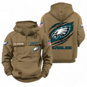 Philadelphia Eagles NFL Tactical Quarter Zip Hoodie NFL72011525672, Gift For Fan Philadelphia Eagles - Khaki