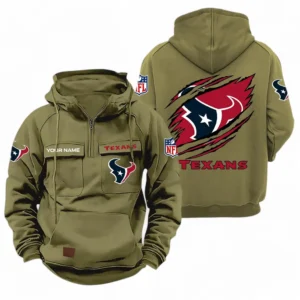 Houston Texans NFL Tactical Quarter Zip Hoodie NFL72011525673, Gift For Fan Houston Texans - Army Green