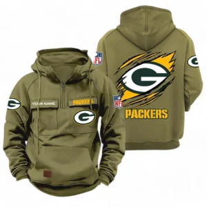 Green Bay Packers NFL Tactical Quarter Zip Hoodie NFL72011525678, Gift For Fan Green Bay Packers - Army Green