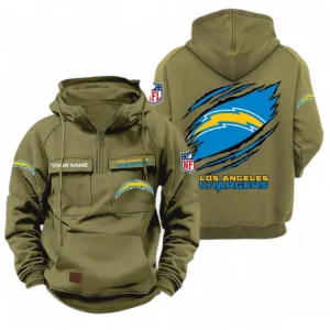 Los Angeles Chargers NFL Tactical Quarter Zip Hoodie NFL72011525679, Gift For Fan Los Angeles Chargers - Army Green