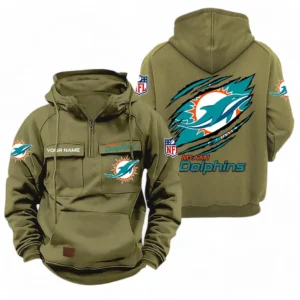 Miami Dolphins NFL Tactical Quarter Zip Hoodie NFL72011525685, Gift For Fan Miami Dolphins - Army Green