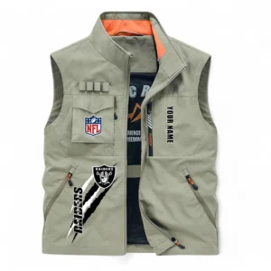 Las Vegas Raiders NFL Outdoor Sleeveless Vest NFL75011525349, Gift For Fan Las Vegas Raiders - Khaki