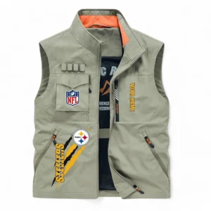 Pittsburgh Steelers NFL Outdoor Sleeveless Vest NFL75011525359, Gift For Fan Pittsburgh Steelers - Khaki