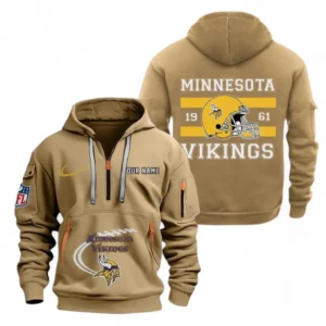 Minnesota Vikings NFL Hoodie Half Zipper NFL78011625250, Gift For Fan Minnesota Vikings - Khaki