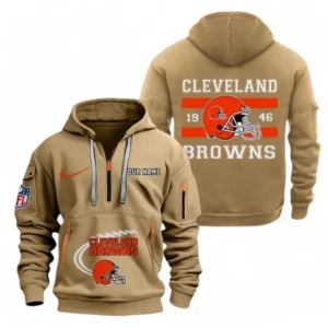 Cleveland Browns NFL Hoodie Half Zipper NFL78011625254, Gift For Fan Cleveland Browns - Khaki