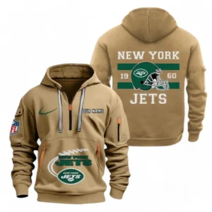 New York Jets NFL Hoodie Half Zipper NFL78011625261, Gift For Fan New York Jets - Khaki