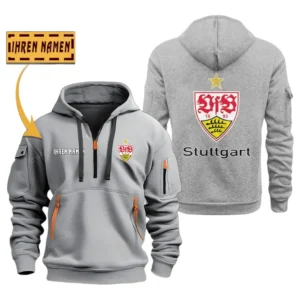 VfB Stuttgart Bundesliga Hoodie Half Zipper SPO048012, Gift For Fan VfB Stuttgart - Gray