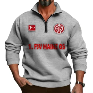 FSV Mainz 05 Bundesliga Half Zip Stand up Collar Hoodie SPO1016010, Gift For Fan FSV Mainz 05 - Light Gray