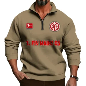 FSV Mainz 05 Bundesliga Half Zip Stand up Collar Hoodie SPO1016010, Gift For Fan FSV Mainz 05 - Khaki