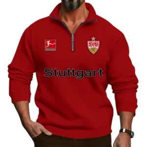 VfB Stuttgart Bundesliga Half Zip Stand up Collar Hoodie SPO1016013, Gift For Fan VfB Stuttgart - Red