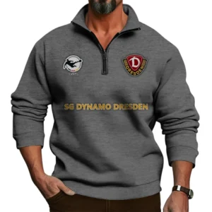 Dynamo Dresden Bundesliga Half Zip Stand up Collar Hoodie SPO1016023, Gift For Fan Dynamo Dresden - Dark Gray
