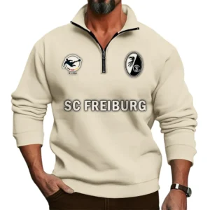 Freiburg II Bundesliga Half Zip Stand up Collar Hoodie SPO1016026, Gift For Fan Freiburg II - Beige