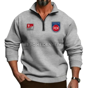 FC Heidenheim Bundesliga Half Zip Stand up Collar Hoodie SPO1016028, Gift For Fan FC Heidenheim - Light Gray