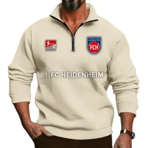 FC Heidenheim Bundesliga Half Zip Stand up Collar Hoodie SPO1016028, Gift For Fan FC Heidenheim - Beige