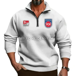 FC Heidenheim Bundesliga Half Zip Stand up Collar Hoodie SPO1016028, Gift For Fan FC Heidenheim - White