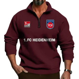 FC Heidenheim Bundesliga Half Zip Stand up Collar Hoodie SPO1016028, Gift For Fan FC Heidenheim - Burgundy