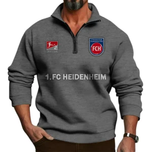 FC Heidenheim Bundesliga Half Zip Stand up Collar Hoodie SPO1016028, Gift For Fan FC Heidenheim - Dark Gray