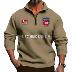 FC Heidenheim Bundesliga Half Zip Stand up Collar Hoodie SPO1016028, Gift For Fan FC Heidenheim - Khaki