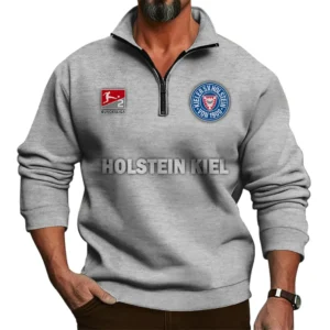 Holstein Kiel Bundesliga Half Zip Stand up Collar Hoodie SPO1016029, Gift For Fan Holstein Kiel - Light Gray