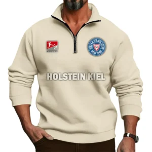 Holstein Kiel Bundesliga Half Zip Stand up Collar Hoodie SPO1016029, Gift For Fan Holstein Kiel - Beige
