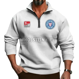 Holstein Kiel Bundesliga Half Zip Stand up Collar Hoodie SPO1016029, Gift For Fan Holstein Kiel - White