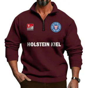 Holstein Kiel Bundesliga Half Zip Stand up Collar Hoodie SPO1016029, Gift For Fan Holstein Kiel - Burgundy