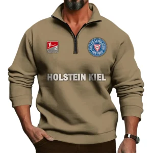 Holstein Kiel Bundesliga Half Zip Stand up Collar Hoodie SPO1016029, Gift For Fan Holstein Kiel - Khaki