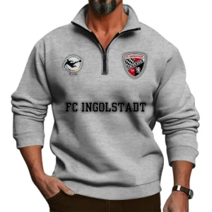 FC Ingolstadt Bundesliga Half Zip Stand up Collar Hoodie SPO1016030, Gift For Fan FC Ingolstadt - Light Gray