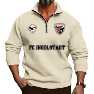 FC Ingolstadt Bundesliga Half Zip Stand up Collar Hoodie SPO1016030, Gift For Fan FC Ingolstadt - Beige