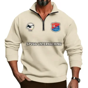 SpVgg Unterhaching Bundesliga Half Zip Stand up Collar Hoodie SPO1016031, Gift For Fan SpVgg Unterhaching - Beige