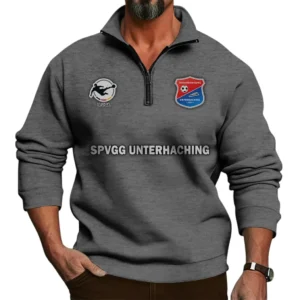 SpVgg Unterhaching Bundesliga Half Zip Stand up Collar Hoodie SPO1016031, Gift For Fan SpVgg Unterhaching - Dark Gray
