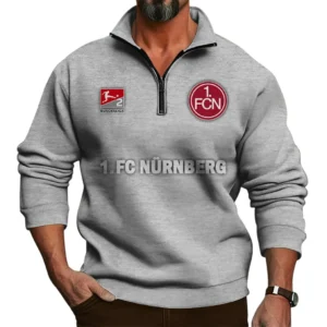 FC Nurnberg Bundesliga Half Zip Stand up Collar Hoodie SPO1016033, Gift For Fan FC Nurnberg - Light Gray