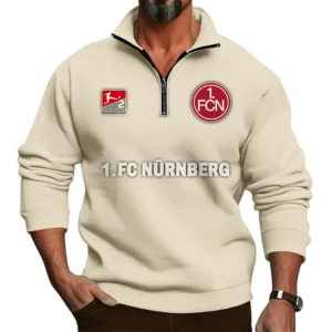 FC Nurnberg Bundesliga Half Zip Stand up Collar Hoodie SPO1016033, Gift For Fan FC Nurnberg - Beige