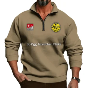 SpVgg Greuther Furth Bundesliga Half Zip Stand up Collar Hoodie SPO1016041, Gift For Fan SpVgg Greuther Furth - Khaki