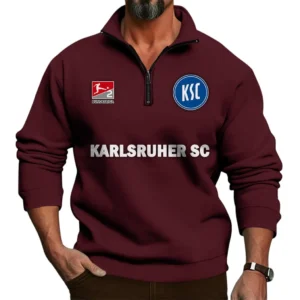 Karlsruher SC Bundesliga Half Zip Stand up Collar Hoodie SPO1016042, Gift For Fan Karlsruher SC - Burgundy