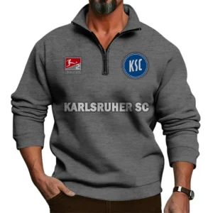 Karlsruher SC Bundesliga Half Zip Stand up Collar Hoodie SPO1016042, Gift For Fan Karlsruher SC - Dark Gray