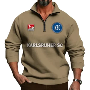 Karlsruher SC Bundesliga Half Zip Stand up Collar Hoodie SPO1016042, Gift For Fan Karlsruher SC - Khaki