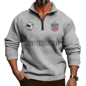 FSV Zwickau Bundesliga Half Zip Stand up Collar Hoodie SPO1016044, Gift For Fan FSV Zwickau - Light Gray