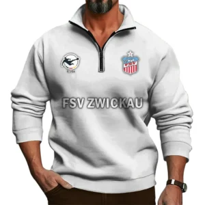 FSV Zwickau Bundesliga Half Zip Stand up Collar Hoodie SPO1016044, Gift For Fan FSV Zwickau - White