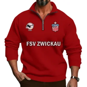 FSV Zwickau Bundesliga Half Zip Stand up Collar Hoodie SPO1016044, Gift For Fan FSV Zwickau - Red