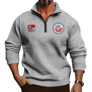 Hansa Rostock Bundesliga Half Zip Stand up Collar Hoodie SPO1016045, Gift For Fan Hansa Rostock - Light Gray
