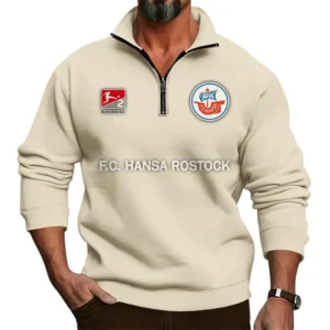 Hansa Rostock Bundesliga Half Zip Stand up Collar Hoodie SPO1016045, Gift For Fan Hansa Rostock - Beige