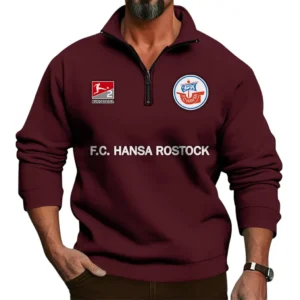Hansa Rostock Bundesliga Half Zip Stand up Collar Hoodie SPO1016045, Gift For Fan Hansa Rostock - Burgundy