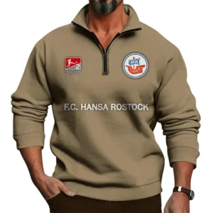 Hansa Rostock Bundesliga Half Zip Stand up Collar Hoodie SPO1016045, Gift For Fan Hansa Rostock - Khaki