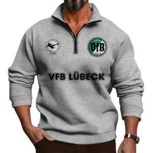 VfB L?beck  Bundesliga Half Zip Stand up Collar Hoodie SPO1016046, Gift For Fan VfB L?beck  - Light Gray